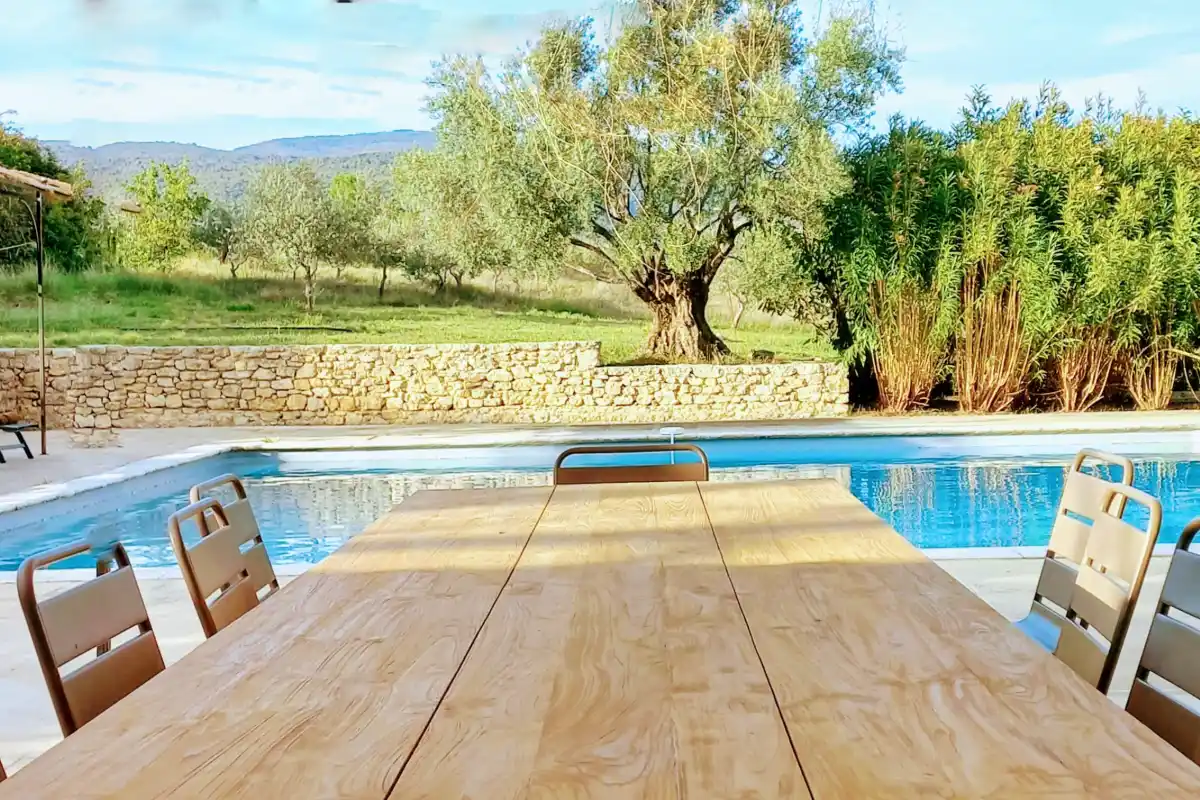 22e. Piscine et table à dîner - vue 1